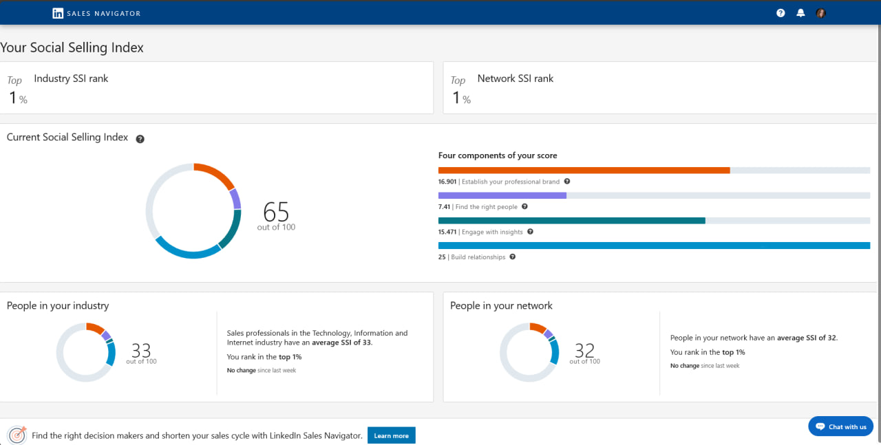 LinkedIn top 1% industry ranking screenshot